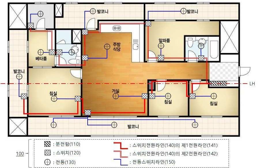 “개별 누전차단기가 설치된 스위치를 포함하는 전등 전기배선 구조”의 도면